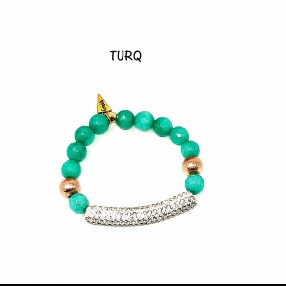 Ermish - Shiny Moon Stone Strechy Bracelet - Turq - Picture 5 of 5